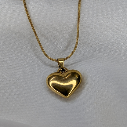18K Gold Plated Solid Heart Pendant Necklace (Anti Tarnish)