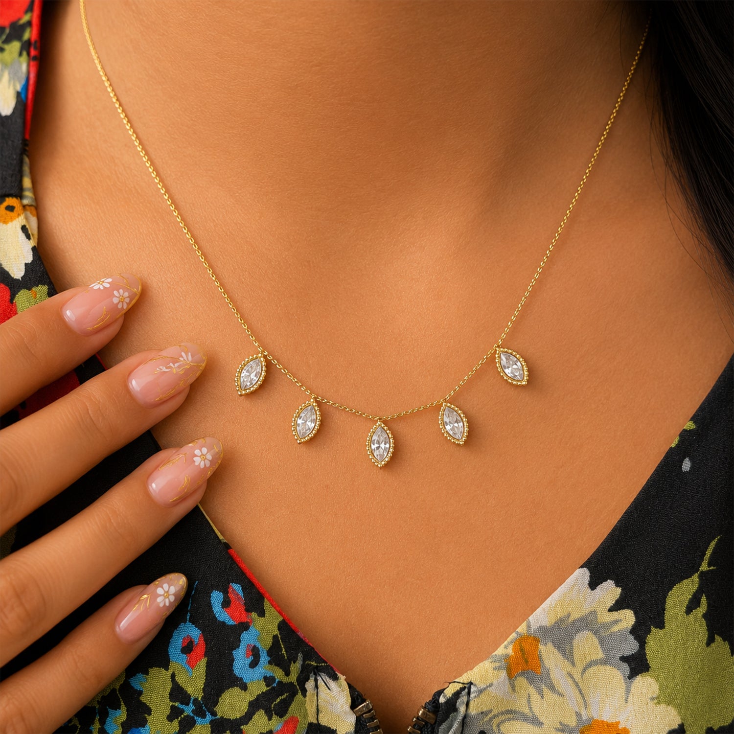 Leaf Design AD Stone Pendant Necklace for Girls & Women
