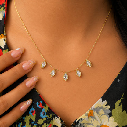 Leaf Design AD Stone Pendant Necklace for Girls & Women