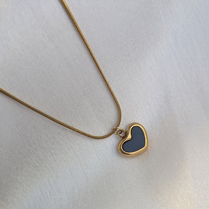 Gold Plated Black Enamelled Heart Pendant With Beaded Chain For Girls & Women