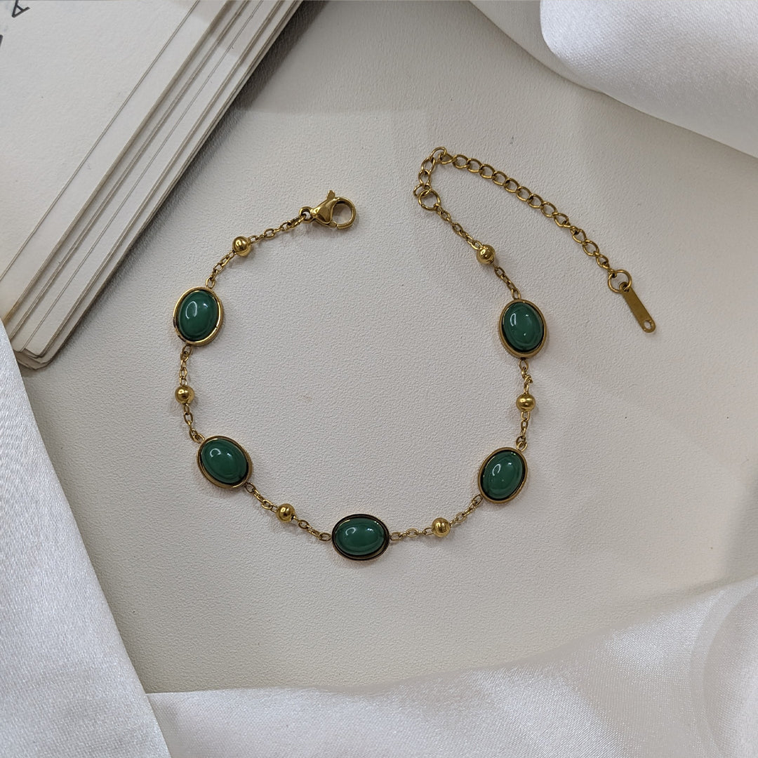 Gold Finish Vibrant Gemstone Link Bracelet For Girls & Women (Anti-Tarnish)