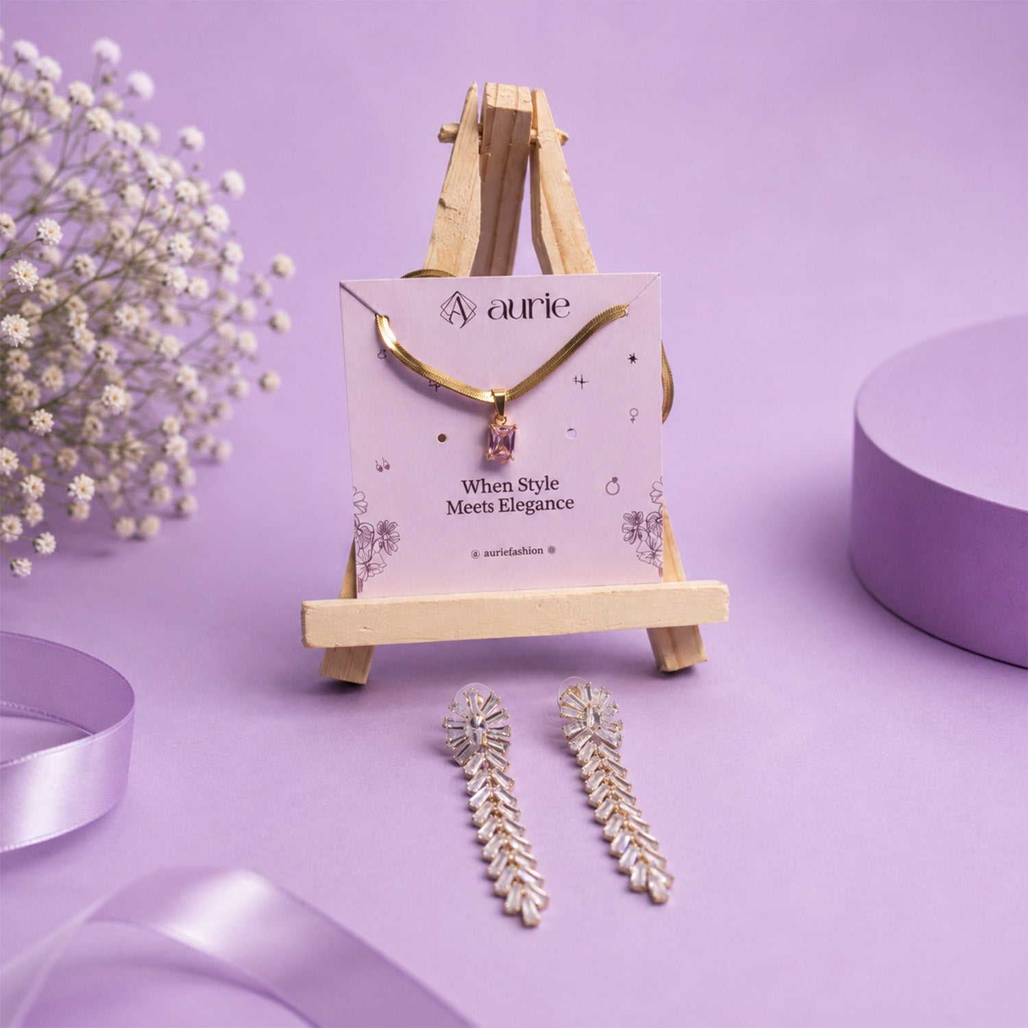 Gold Finish Necklace & Long Drop Earrings Jewellery Gift Box