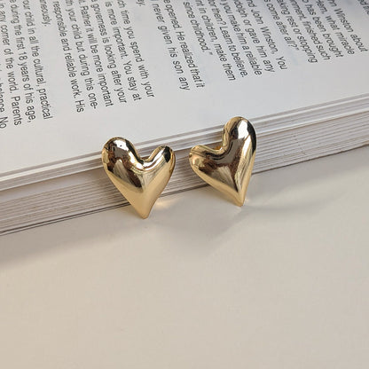 Contemporary Love Heart Gold Tone Stud Earrings For Girls & Women (Anti Tarnish)