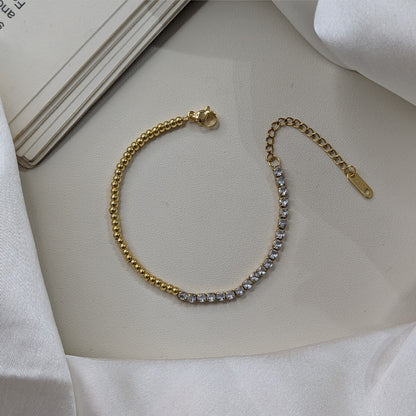 Gold Finish Crystal Studded Half Chain Bracelet For Girls & Women (Anti-Tarnish)