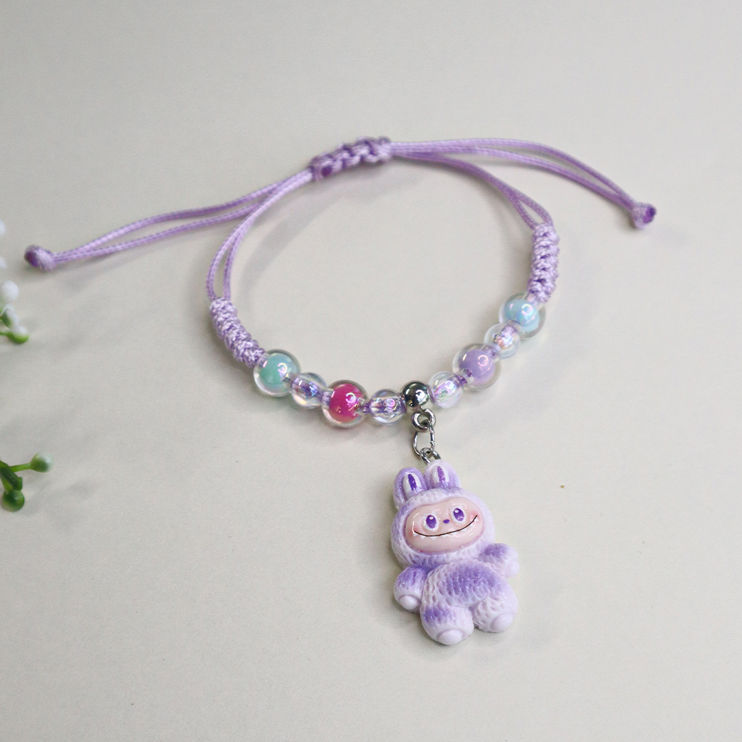 Labubu Bunny Kids Beaded Bracelet with Adjustable Strap