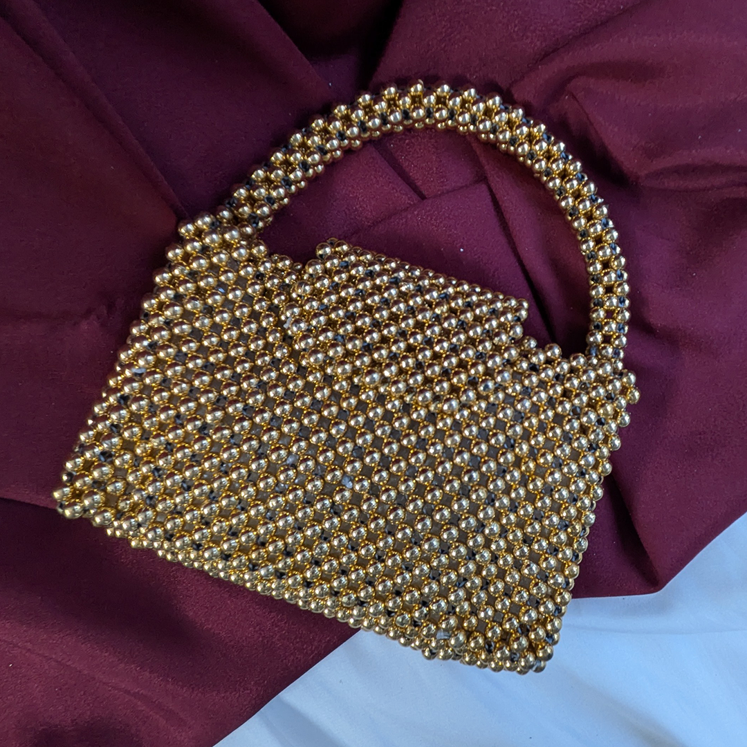 Golden Aura Pearl Clutch Handbag For Women