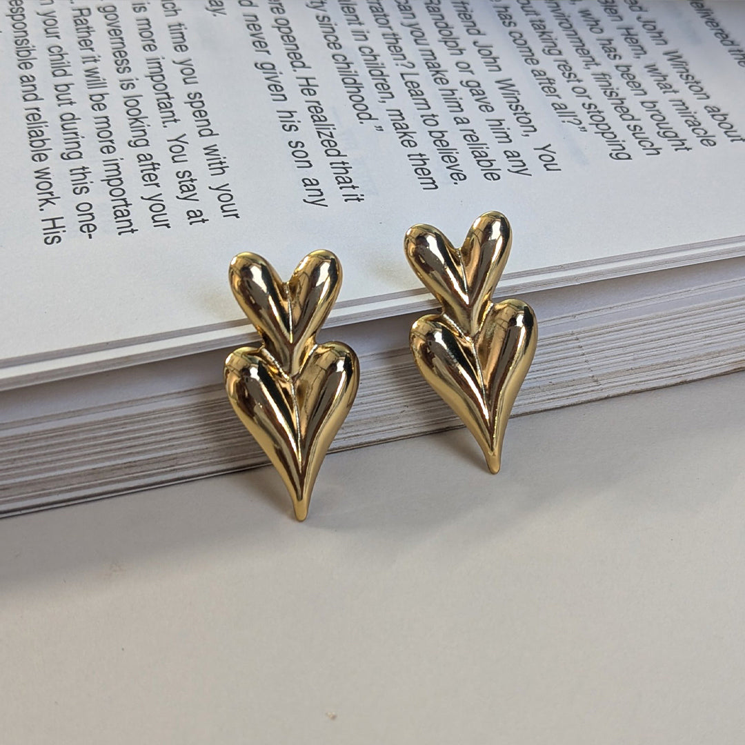 Love Inspired Double Heart Textured Gold Plated Earrings For Girls & Women (Anti Tarnish)
