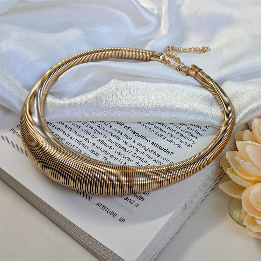 Gold Finish Coil Choker Necklace For Girls & Women