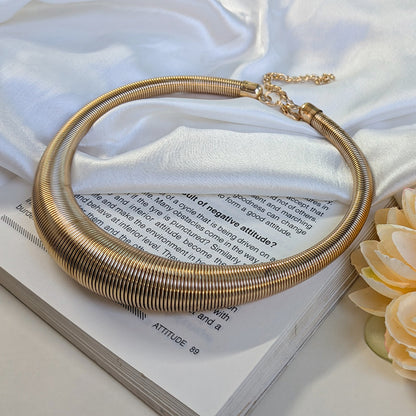 Gold Finish Coil Choker Necklace For Girls & Women