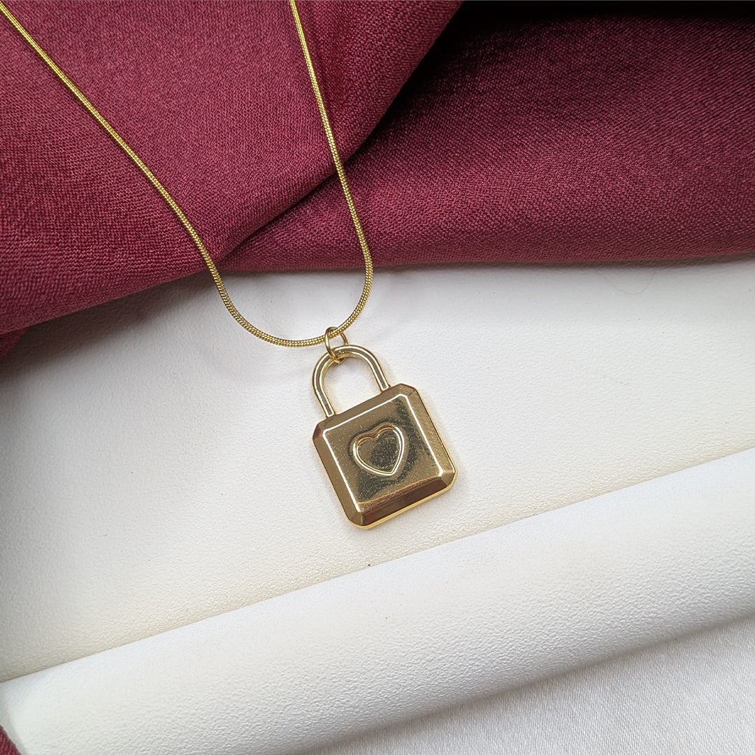 18K Gold Finish Lock Pendant for Girls & Women (Anti Tarnish)