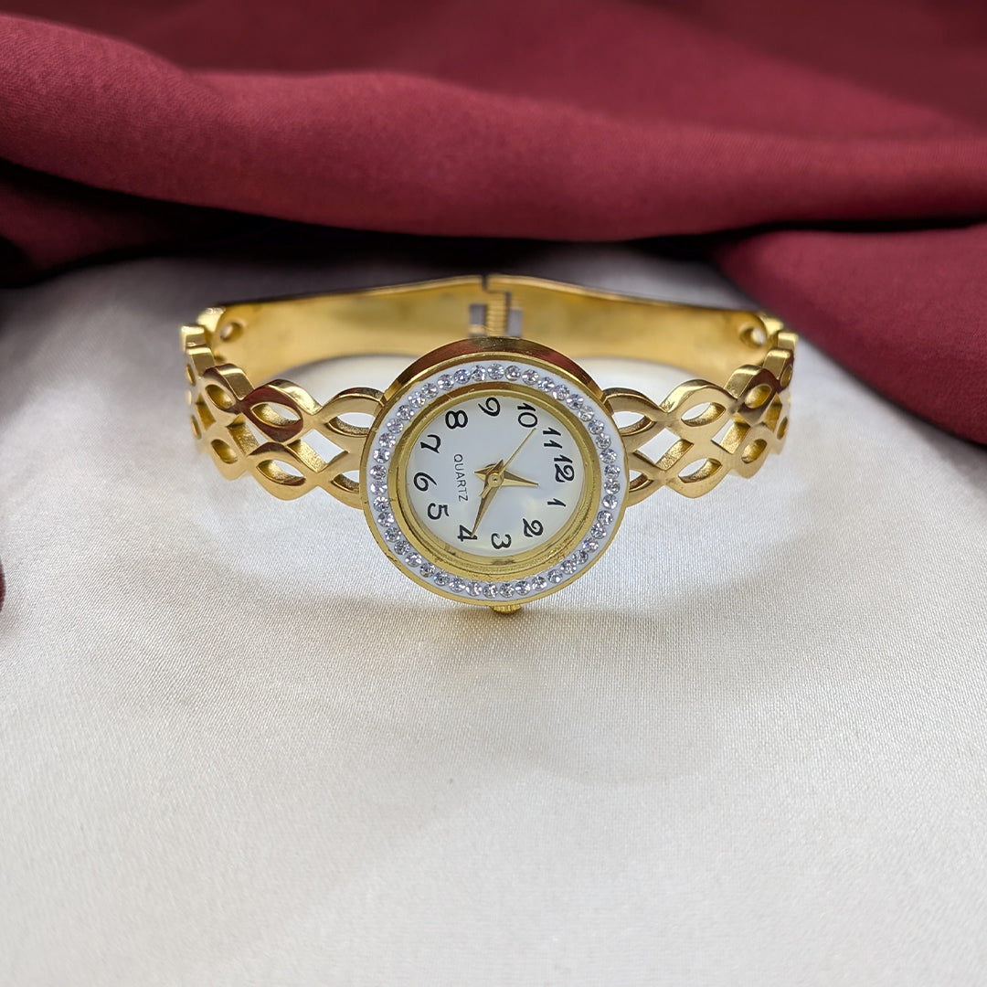 Classic Analog AD Studded Dual Woven Design Band Bracelet Watch For Girls & Women