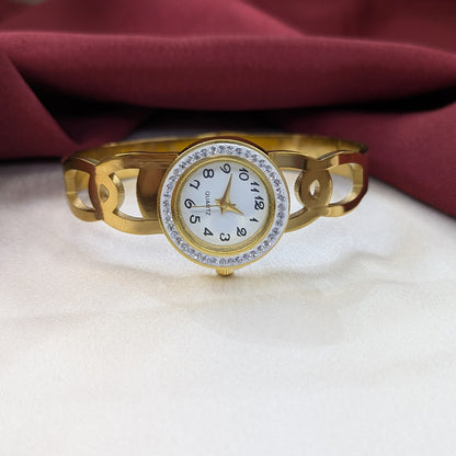 Elegant Analog AD Studded Criss Cross Design Band Bracelet Watch For Girls & Women