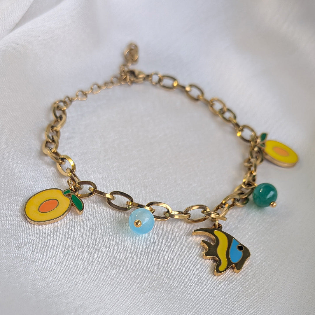 18 K Gold Plated Sea Life Tropical Charm Chain Bracelet (Anti Tarnish)