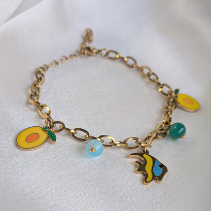18 K Gold Plated Sea Life Tropical Charm Chain Bracelet (Anti Tarnish)