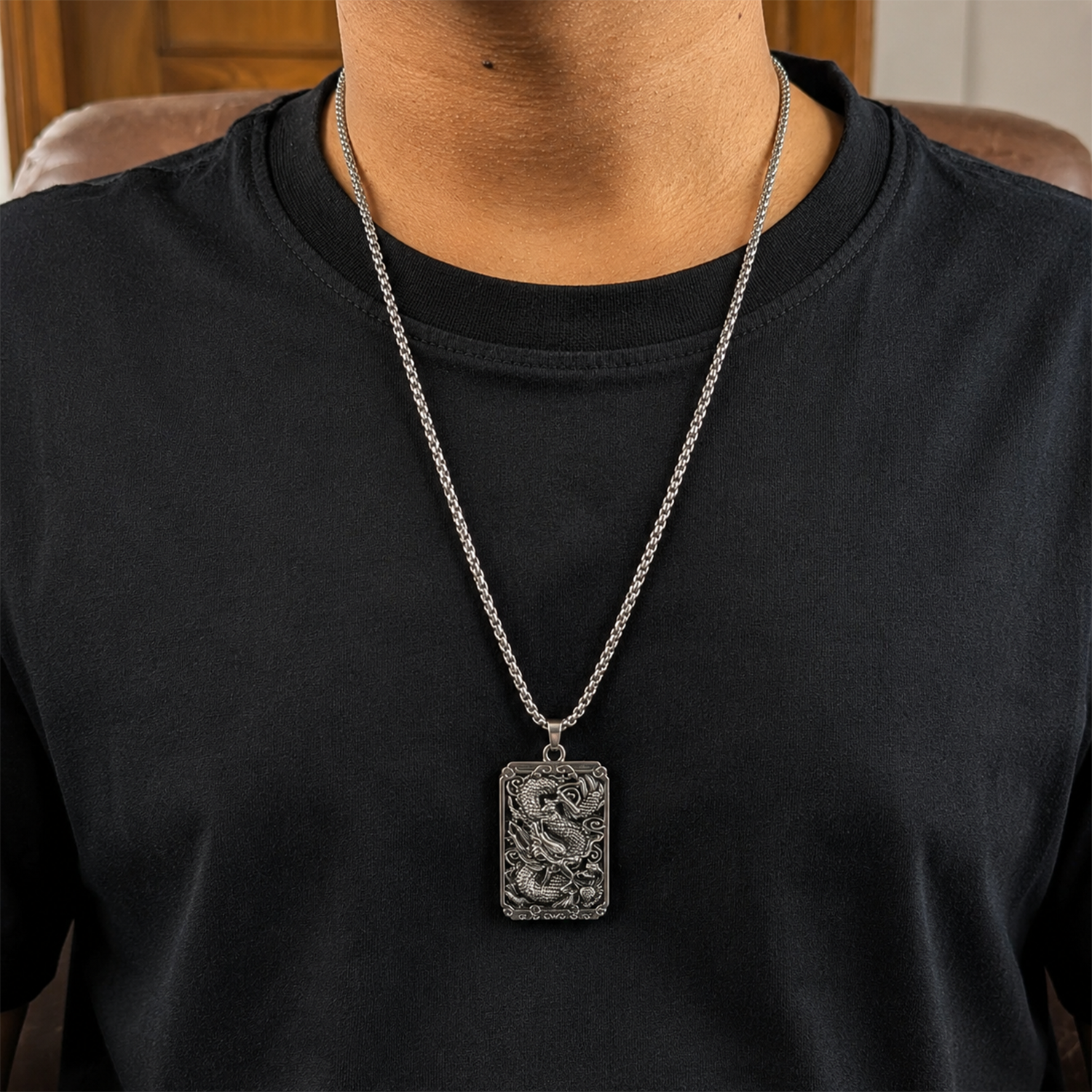 Eastern Chinese Flames Dragon Pendant for Men & Boys