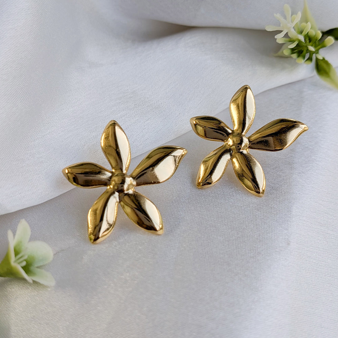 Gold Plated Five Petal Flower Stud Earrings For Girls & Women (Anti Tarnish)