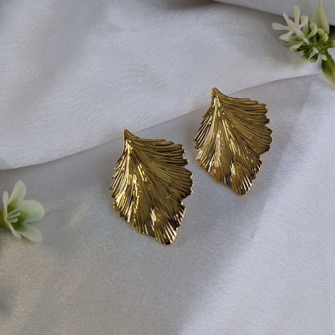 Gilded Leaf Whisper Stud Earrings For Girls & Women (Anti-Tarnish)