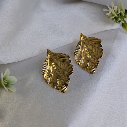 Gilded Leaf Whisper Stud Earrings For Girls & Women (Anti-Tarnish)