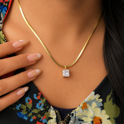 Square Zircon With Snake Chain Pendant For Girls & women