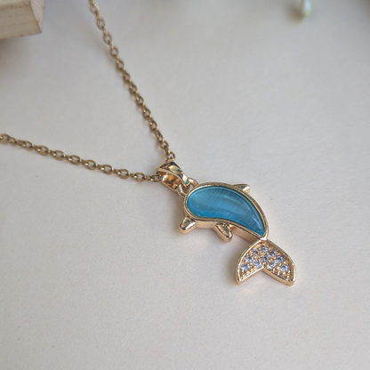 Gold Plated Blue Enamel Dolphin Pendant For Girls & Women