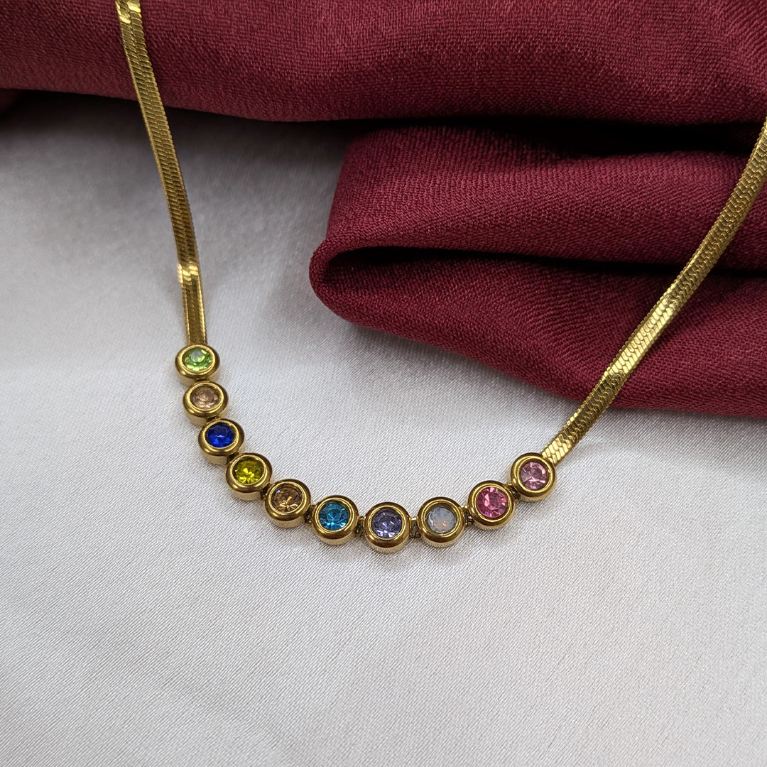 Gold Finish Multicolor Bezel Setting Stone Statement Pendant for Girls & Women