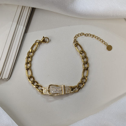 Gold Finish Crystal Buckle Charm Bracelet For Girls & Women (Anti-Tarnish)