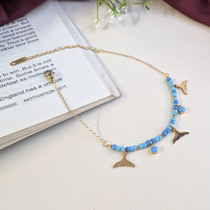 Gold Tone Blue Beaded Mermaid Tail Anklet For Girls & Women