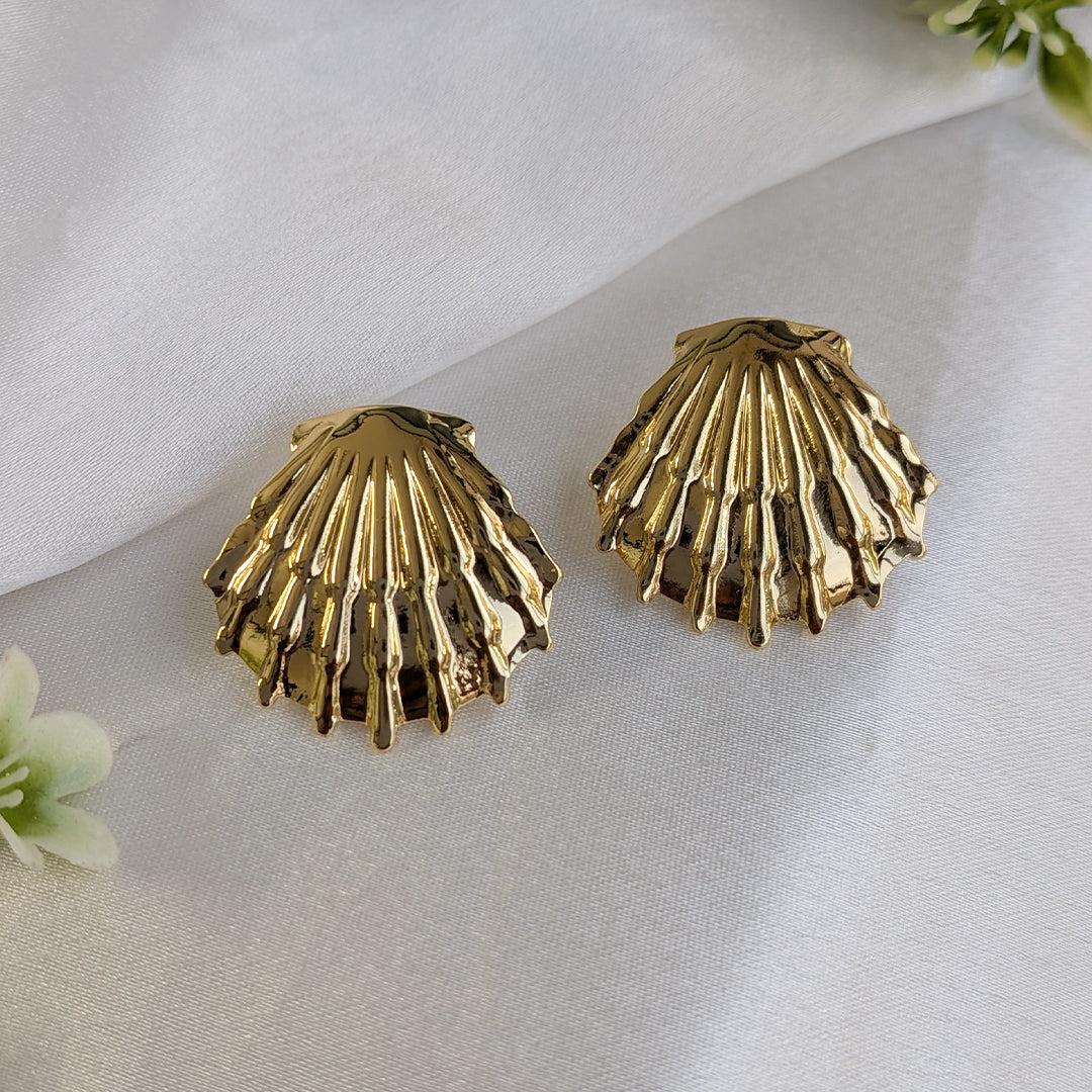 Gold Plated Shell Design Statement Stud Earrings For Girls & Women (Anti Tarnish)
