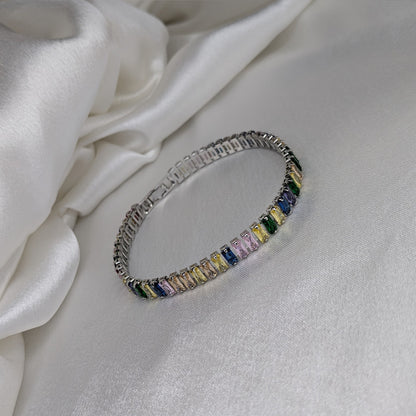 Rainbow Gemstone Stainless Steel Tennis Bracelet