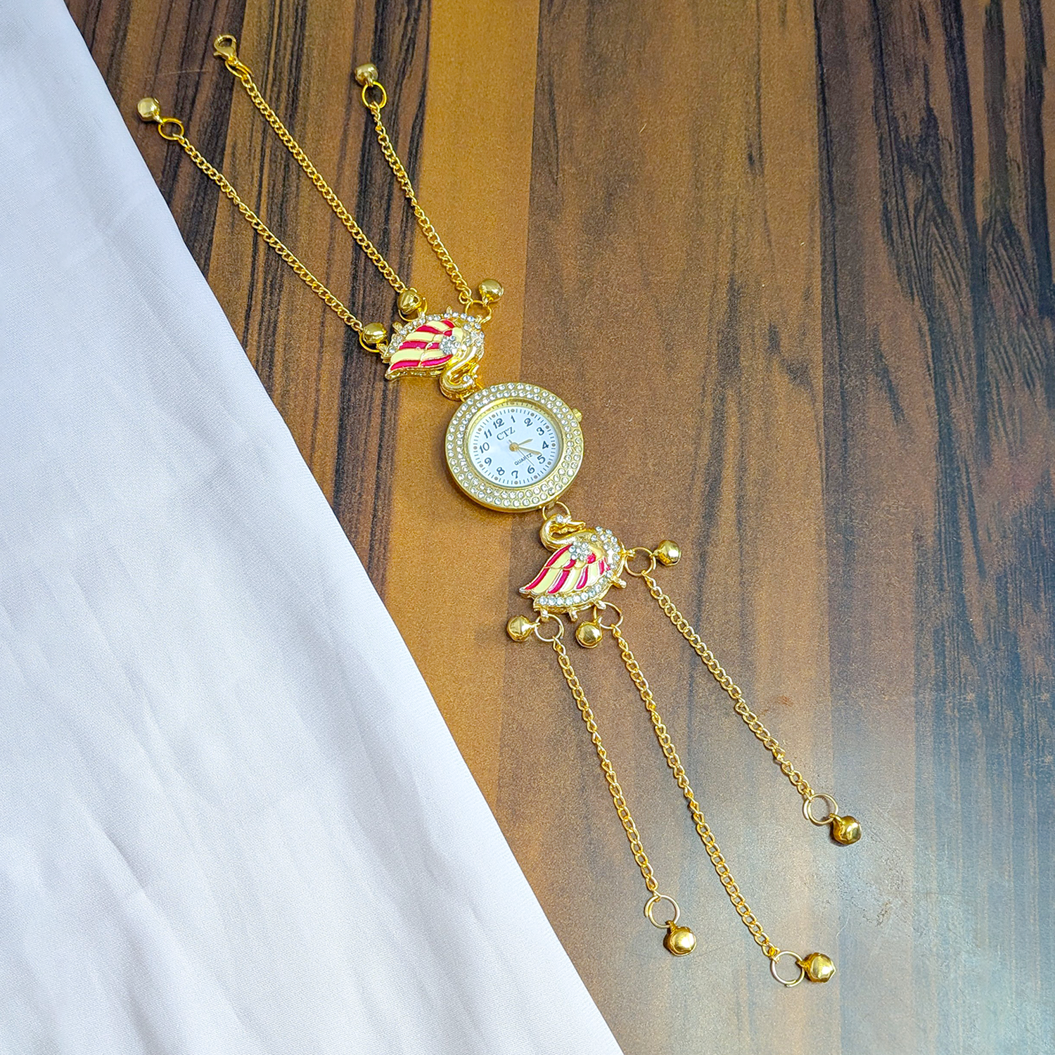 Swan Design Crystal Stone Kashmiri Watch for Girls & Women