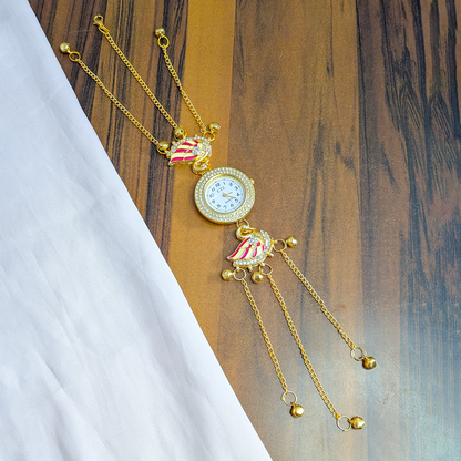 Swan Design Crystal Stone Kashmiri Watch for Girls & Women