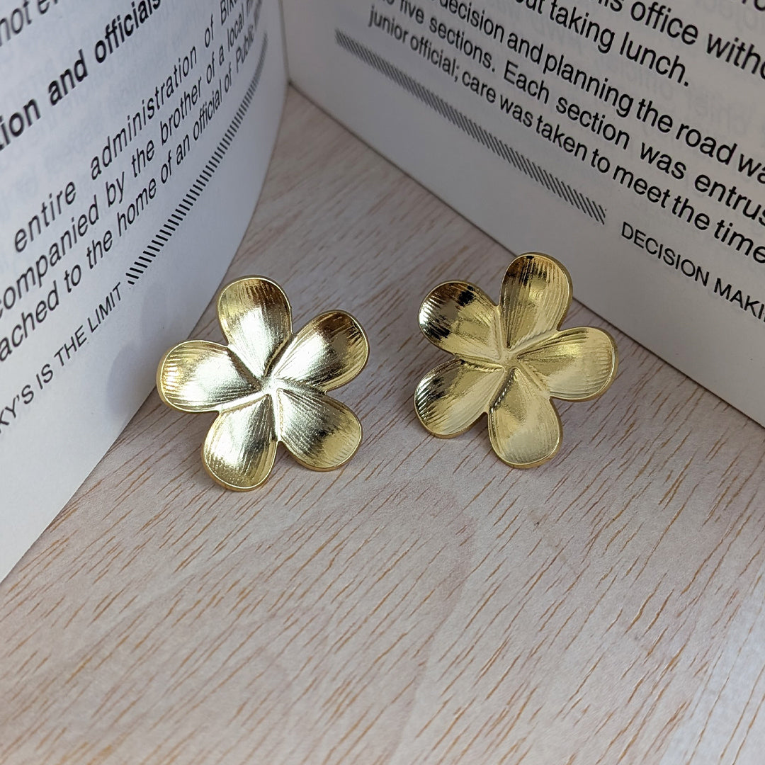 Golden Petal Glow Stud Earrings For Girls & Women (Anti-Tarnish)