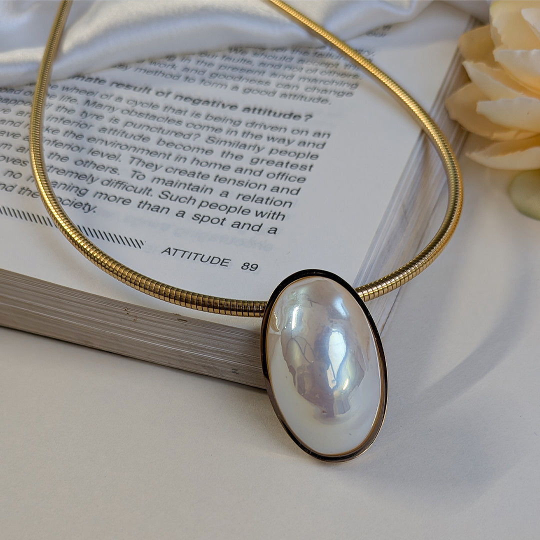 Gold Finish Oval Pearl Collar Necklace For Girls & Women