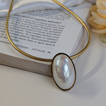 Gold Finish Oval Pearl Collar Necklace For Girls & Women