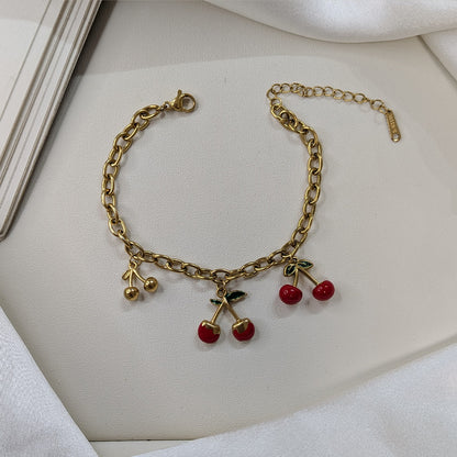 Stylish Chunk Cherry Charm Bracelet For Girls & Women (Anti-Tarnish)