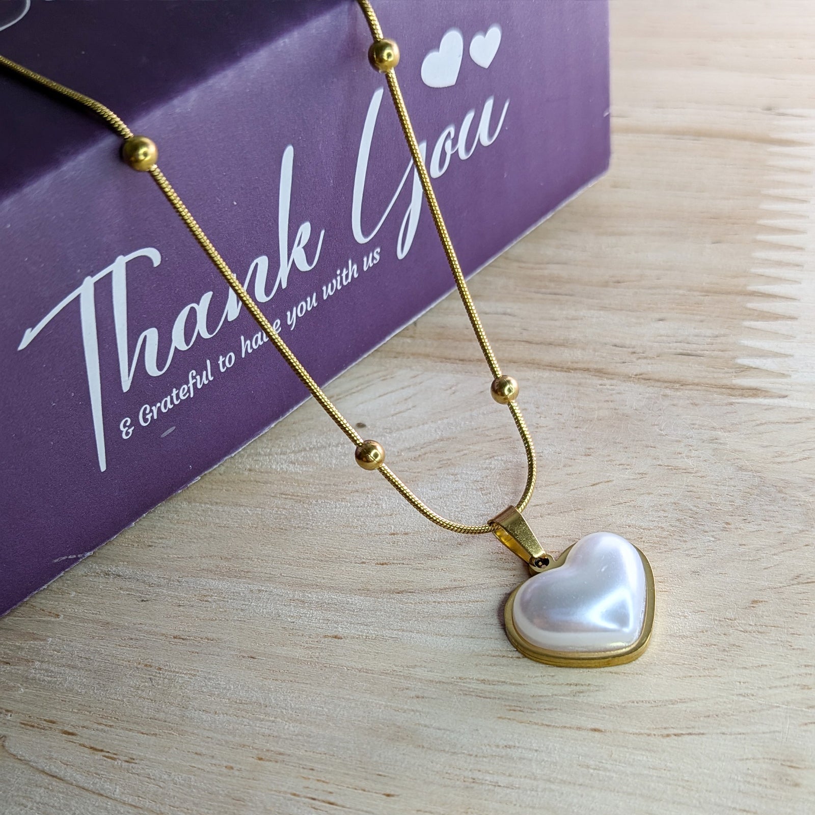 18K Gold Plated Heart Pearl Pendant Necklace for Women & Girls