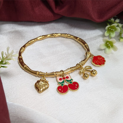 Gold Finish Fruit & Shell Charm Bracelet For Girls & Women (Anti Tarnish)