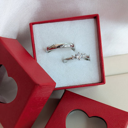 Minimalist Matching American Diamonds Couple Ring Set