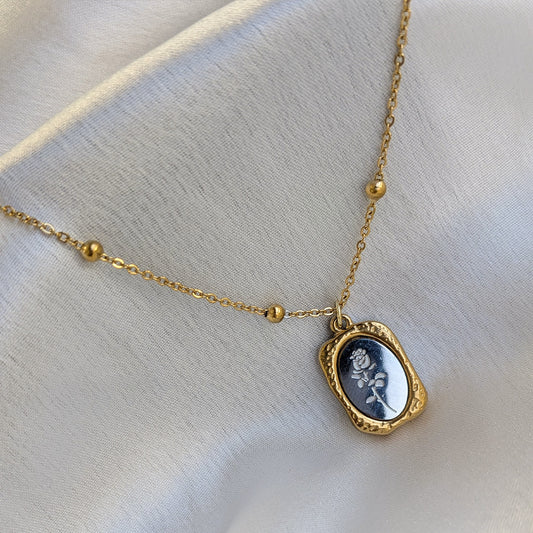 Gold Plated Rose Engraved Rectangle Pendant For Girls & Women