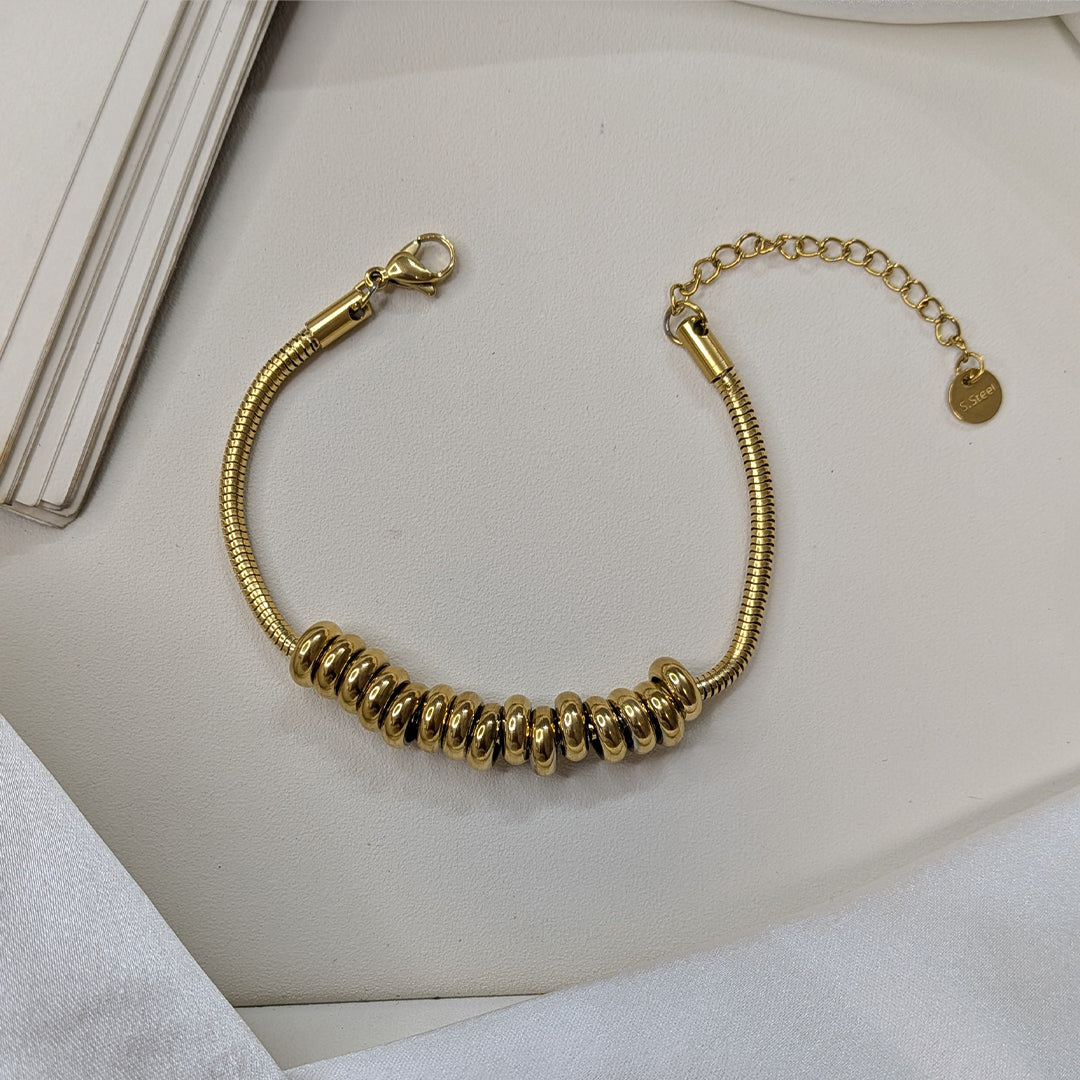 Elegant Gold Finish Heavy Spacer Beads Link Bracelet For Girls & Women (Anti-Tarnish)