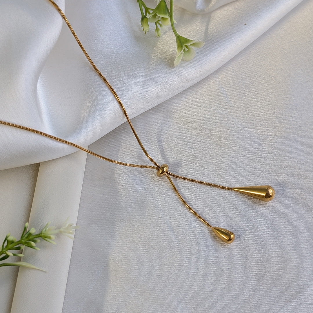 Minimalist Gold Teardrop Adjustable Chain Necklace For Girls & Women