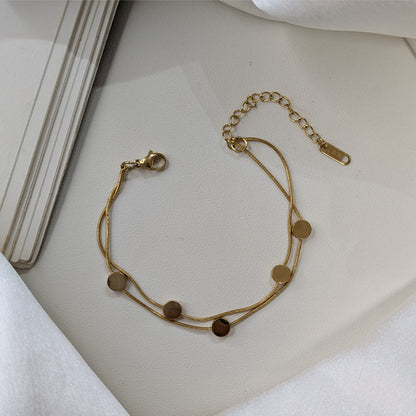 Gold Finish Minimalist Disc Charm Bracelet For Girls & Women (Anti-Tarnish)