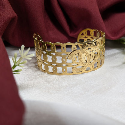 Gold Finish Designer Inspired Cutout Cuff Bracelet For Girls & Women