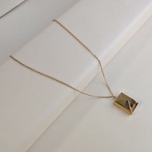 Gold Plated Envelope Locket Pendant with “Love You” Message Plate for Girls & Women