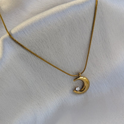 Gold Plated Crescent Moon Zircon Pendant For Girls & Women