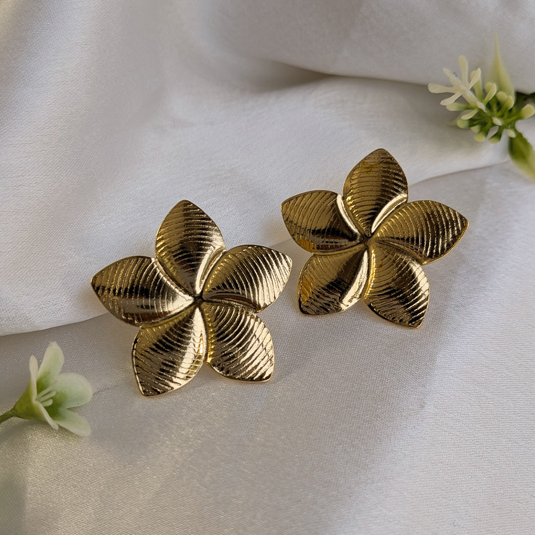 Gold Plated Flora Petals Bloom Stud Earrings For Girls & Women (Anti-Tarnish)