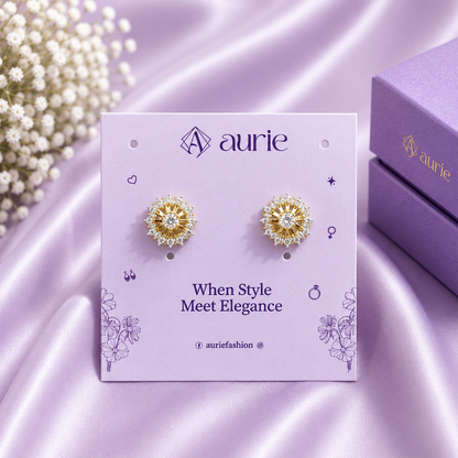 Elegant Floral AD Stone Halo Stud Earrings for Women & Girls