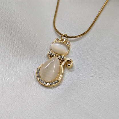 Gold Finish Crystal & Stone Kitty Charm Pendant for Women