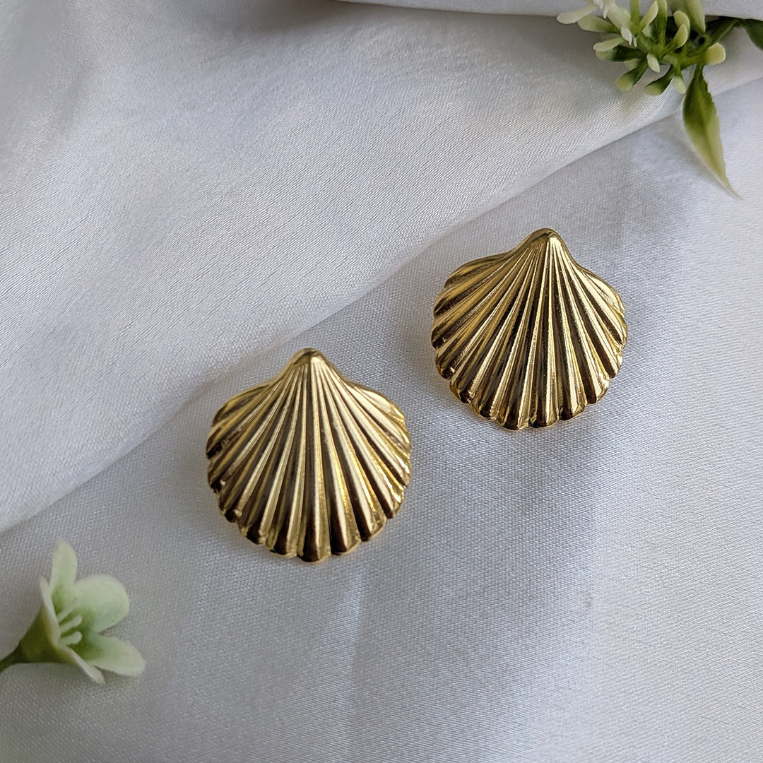 Gold Finish Seashell Stud Earrings For Girls & Women