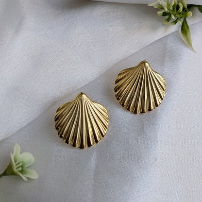 Gold Finish Seashell Stud Earrings For Girls & Women